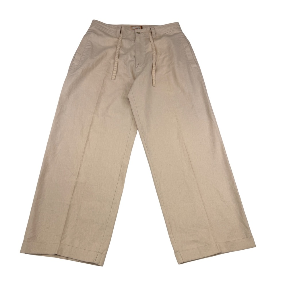 Koman Women's High Rise Wide-Leg Linen Cotton Blend Pants Size M Casual Workwear